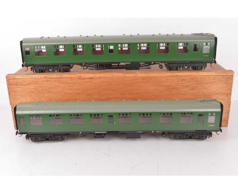 Pair of The Gauge 1 Model Company BR SR green Mk 1 Coaches, both All 2nd Corridor compartment coaches S24300 and  S24539, bot