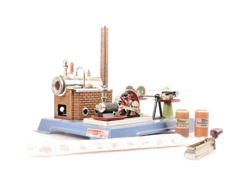 Wilesco D101  Live Steam Engine with Accessories, comprising Horizontal Steam Engine, single cylinder and flywheel, saw and g