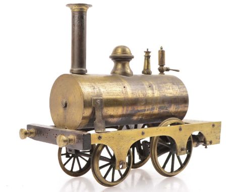 A early Brass Twin Oscillating-cylinder 'Piddler' Steam 2-2-0 Locomotive by unknown maker, the boiler 6" long x approx 2½" di