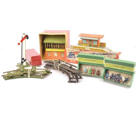Hornby 0 Gauge No 2E Station Signal Transformer and small quantity of 0 Gauge Track Station with green platforms, blue roof a