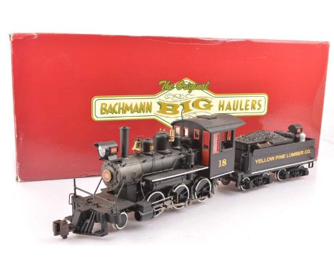 An American Gauge 1 two-rail Yellow Pine Lumber Co 2-6-0 Locomotive and Tender by Bachmann, Item No. 81698, in YPL Co black l