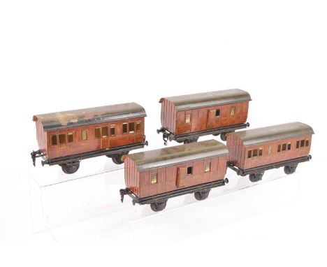 Four Marklin Gauge 1 Great Northern Railway four-wheel Coaches (4), all in lithographed 'teak' finish, comprising two 1st/3rd