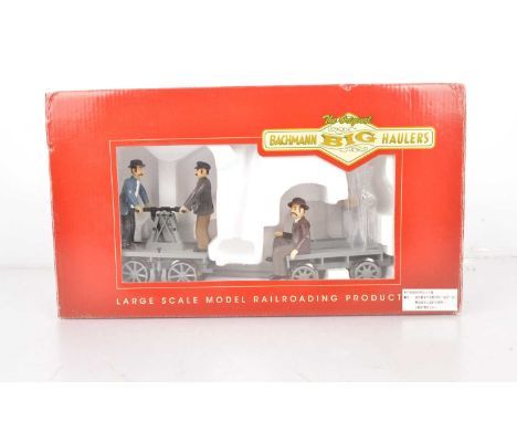 Bachmann G Gauge Gandy Dancer and Trailer, 96201 hand car with trailer, missing the crossing sign, E-VG, box VG