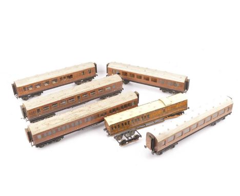 CCW or similar 0 Gauge course scale wooden LNER 'Teak' Coaches (6),  Full Length, All 1st 8061, , 8052, Restaurant Car 8052, 