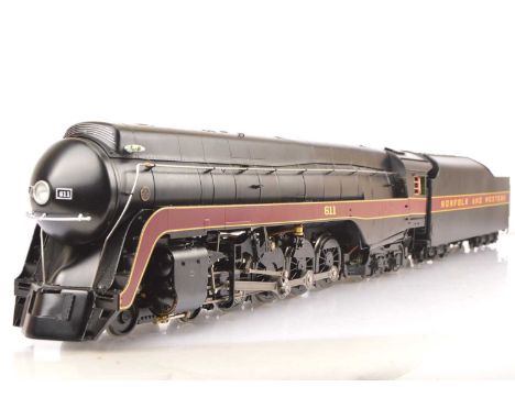 A Gauge 1 (10mm scale) live steam American Norfolk & Western J-class 4-8-4 Locomotive and Tender by Accucraft, with built-in 