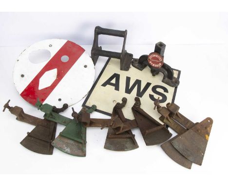 BR and Other Railway Metalware,  various items, circular enamel ground signal disc, some retouching, square alloy AWS sign, 3