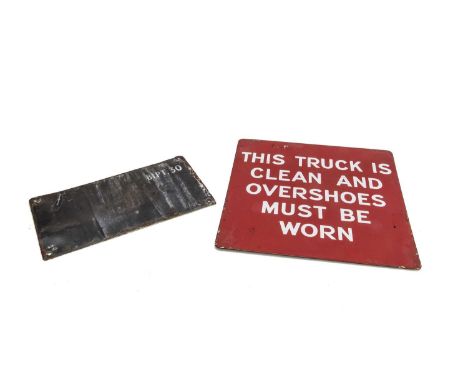 Two Enamel Railway Signs,  black lettering on a white ground inscribed Cycles May Be Stored Here Only At Owners Risk, retouch