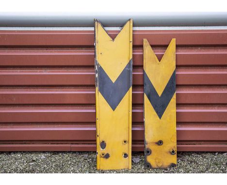 Enamelled Distant Signal Blades,  two blades, some enamel loss with age, the smaller example marked LNER, the larger 129cm lo