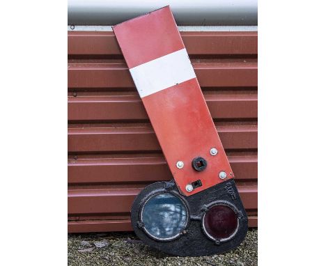 Cast Iron and Enamel Signal Arm,  enamel signal arm inscribed V.E.W. BR (W), mounted on cast iron bracket inscribed G170 GWR 
