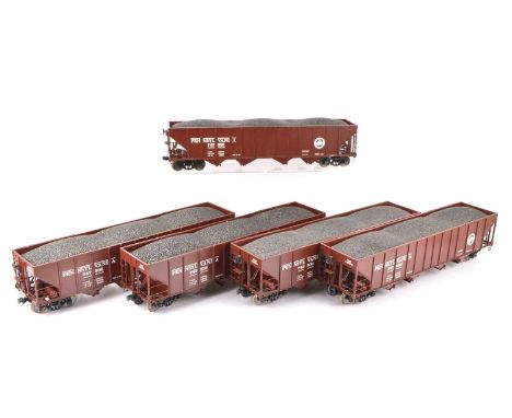 MTH G Scale American  Pennsylvania Coal Hoppers (5), Rust brown coal hoppers with various running numbers. All fitted with Ka