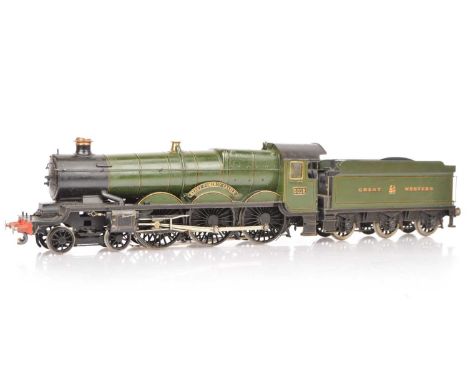 A (probably) kit-built 0 Gauge 3-rail/stud GWR 'Castle' class 4-6-0 Locomotive and Tender, appears to be from an unidentified