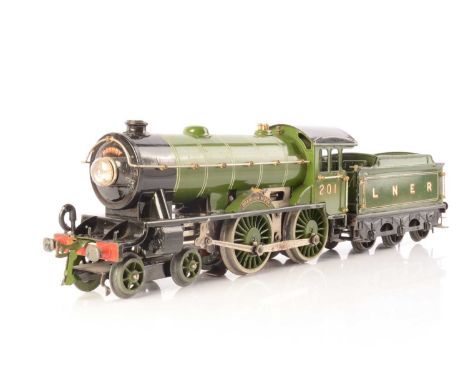 A Hornby 0 Gauge electric E220 'Bramham Moor' Locomotive and Tender,  in lined LNER green as No. 201 'Bramham Moor', G-VG, on