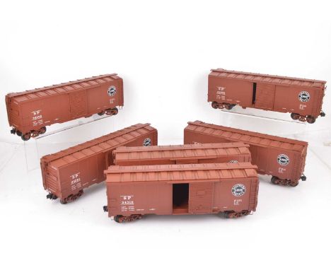 MTH G Scale American Southern Pacific Box Cars (6), Rust brown box cars with various running numbers, All fitted with Kadee c