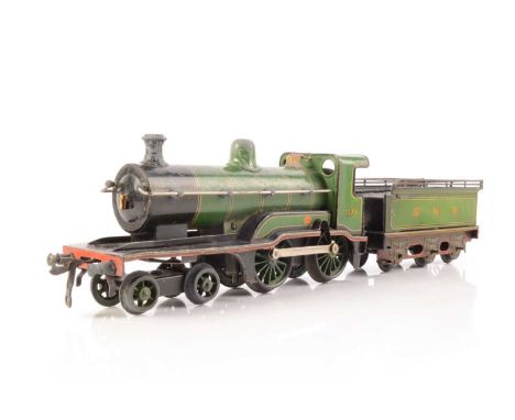 A Bing for Gamages 0 Gauge clockwork 'Ivatt' GNR 4-4-0 Locomotive and Tender (2), in lithographed lined green as No. 1373, wi