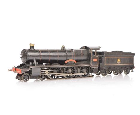 A scratch-built 0 Gauge 3-rail/stud BR (ex-GWR) 'Hall' class 4-6-0 Locomotive and Tender, appears to be scratchbuilt with con