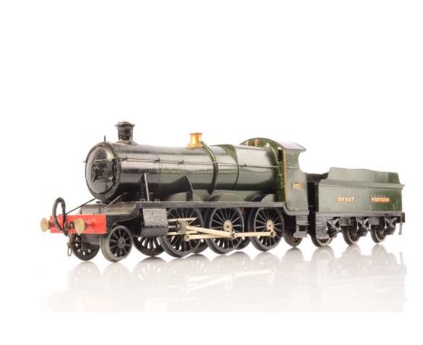 A repainted Leeds Model Co 0 Gauge 3-rail electric GWR 'Mogul' 2-6-0 Locomotive and Tender, re-finished in GWR green as No. 4