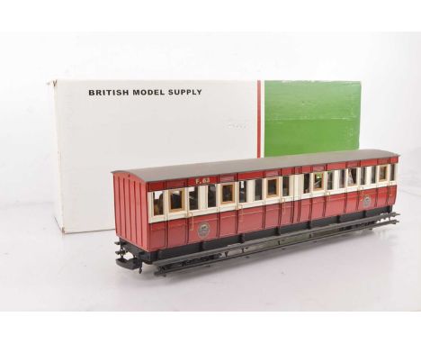 An Isle of Man Railway G scale (gauge 1) 'Pairs' 3rd class Coach by British Model Supply (Accucraft), ref R19-16, in carmine 