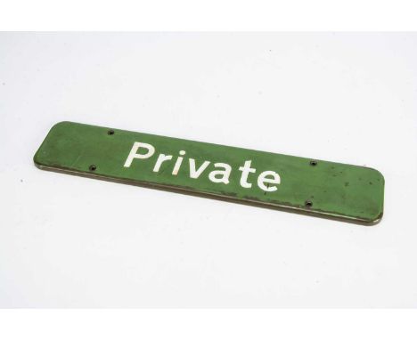 Unusual BR (S) Light Green Enamel Private Door Sign,  white lettering on a light green ground, fully flanged with four mounti