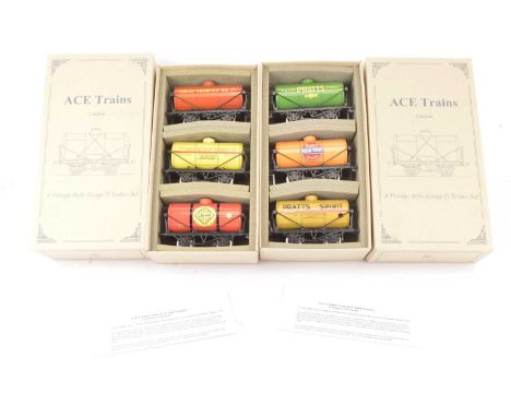 Two ACE Trains 0 Gauge Private Owners Oil Tank Sets,  Set 3 comprising Pratts, Motor Spirit, High Test and Spirit, Set 4 comp