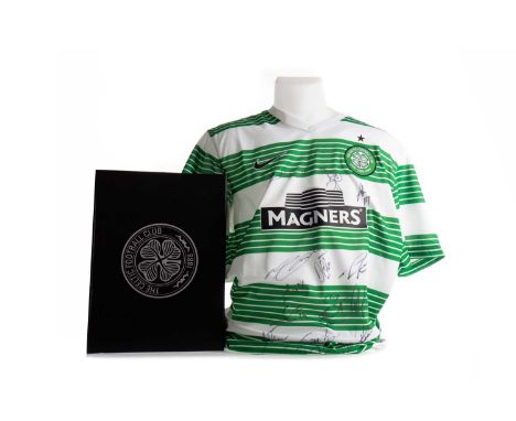CELTIC F.C. SIGNED JERSEY,circa 2013/14, bearing seventeen signatures of first team players, with certificate and boxed