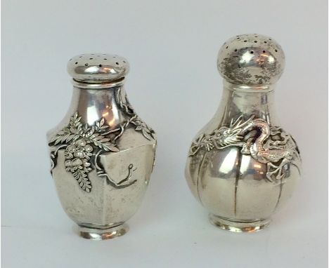 Pair of Chinese silver condiments