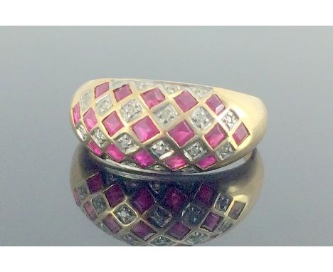 9ct gold ladies diamond and ruby ring size N