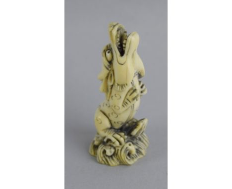 Ivory Netsuke in the shape of Dragon signed 5cm tall