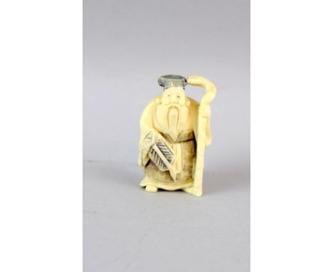 Ivory Netsuke in the shape of an Old Wiseman signed at base 5cm