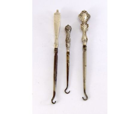 3 Silver handled button hooks