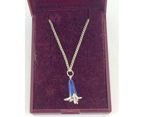 Silver & enamel flower pendant and chain