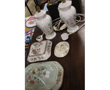 TWO AYNSLEY WILD TUDOR LAMP BASES CERAMIC LID ETC