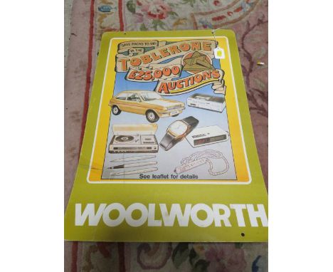 VINTAGE DOUBLE SIDED CARDBOARD SIGN FOR WOOLWORTHS TOBLERONE £25,000 AUCTIONS
