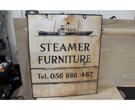 A VINTAGE DOUBLE SIDED SIGN FOR STEAMER FURNITURE