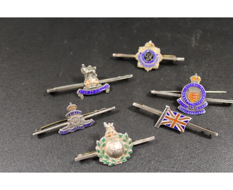 SIX MILITARY SILVER AND ENAMEL BAR BROOCHES