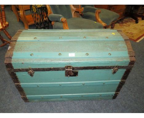A VINTAGE PAINTED DOMED TRUNK