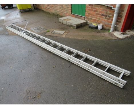 A LARGE DOUBLE EXTENSION LADDER WITH REMOVABLE STAND OFF