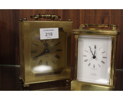 A BENSON QUARTZ BRASS CASED CARRIAGE CLOCK TOGETHER WITH ANOTHER (2)