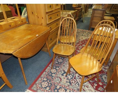 AN ERCOL STYLE DROPLEAF TABLE AND FOUR HOOPBACK CHAIRS A/F