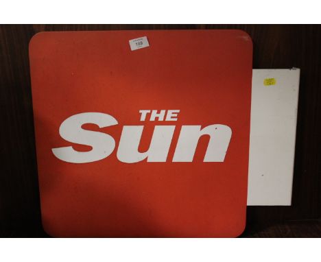 A VINTAGE DOUBLE SIDED METAL SIGN FOR 'THE SUN'