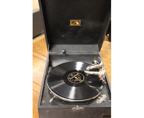 A VINTAGE HMV PORTABLE RECORD PLAYER