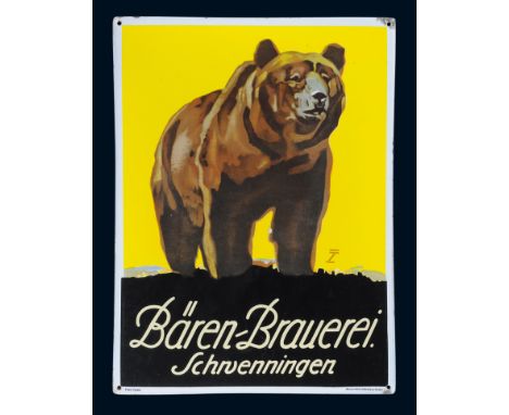 Bären-Brauerei, Zustand: 1-2, Schwenningen, um 1925, 50 x 66 cm, gewölbt, Pyro-Email, Boos u. Hahn, Ortenberg/Baden, schablon