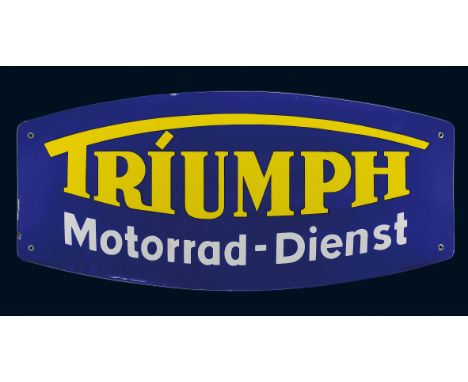 Triumph Motorrad-Dienst, Zustand: 1, Nürnberg, 50er Jahre, 77 x 35 cm, gewölbt, Ferro-Email, C. Robert Dold, Offenburg i. Bad