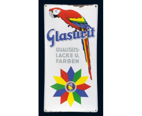 Glasurit Qualitäts-Lacke u. Farben, Zustand: 2-3, Münster Westf., 30er Jahre, 40 x 80 cm, gewölbt, Pyro-Email, Boos &amp; Hah