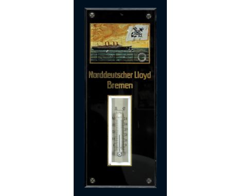 Norddeutscher Lloyd Bremen Thermometer, Zustand: 2, Bremen, 20er Jahre, 12 x 30 cm, Hinterglaslithographie, die im Bild klein