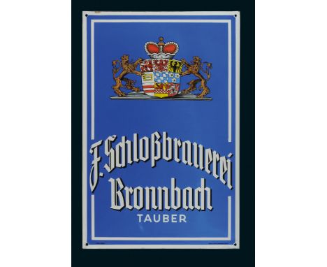 Schlossbräu, Zustand: 1, Bronnbach, um 1930, 58 x 88 cm, abgekantet, Pyro-Email, Boos &amp; Hahn, Ortenberg-Baden, schablonie