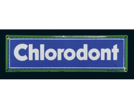 Chlorodont, Zustand: 1, Dresden, um 1925, 50 x 15 cm, gewölbt, Ferro-Email, C. Robert Dold, Offenburg i. Baden, schabloniert,