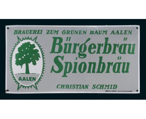 Bürgerbräu Spionbräu Christian Schmid, Zustand: 1, Aalen, um 1925, 50 x 25 cm, gewölbt, Boos &amp; Hahn, Ortenberg (Baden), s
