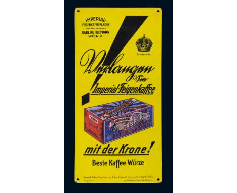 Imperial Feigenkaffee Karl Kuhlemann, Zustand: 1, Wien (AT), 20er Jahre, 25 x 50 cm, gewölbt, Ferro-Email, Aetz- u. Emaillier