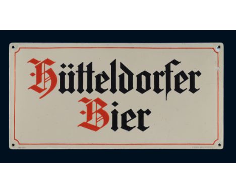 Hütteldorfer Bier, Zustand: 2, Hütteldorf (AT), um 1920, 50 x 25 cm, gewölbt, Ferro-Email, C. Robert Dold, Offenburg i. Baden