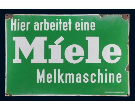 Miele Melkmaschine, Zustand: 2-3, Gütersloh, 30er Jahre, 74 x 50 cm, gewölbt, Pyro-Email, Boos &amp; Hahn, Ortenberg-Baden, s